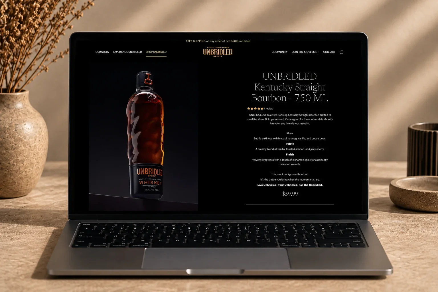 Unbridled Bourbon Shopify migration showing the current whiskey product page